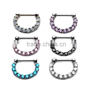 Surgical Steel Septum Clickers With Prong Set CZ Gems thumbnail-1