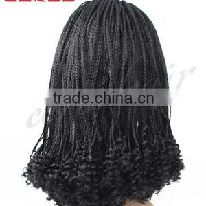 Afro Black Half Braid and Half Curly Long Synthetic Lace Front Braided Wig Braided Headband Wig Quality Choice thumbnail-2