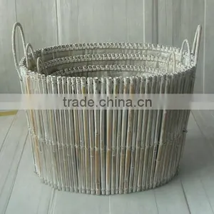 Oval Bamboo Laundry Basket With Handles thumbnail-1