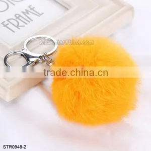 8cm Fur Pom Pom Keychain Rabbit Fur Ball Silver Keychain thumbnail-3
