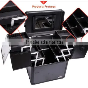 China Wholesale High Quality Aluminum Trolley Portable Makeup Cases Rolling Cosmetic Boxes thumbnail-5