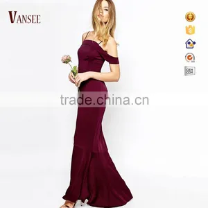 Plain Dye Slim Fit Slip Dress off Shoulder Long Evening Dress thumbnail-1