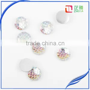 Resin Sew on Stone Round Shape With Fish Scales ab White Color Flatback thumbnail-1