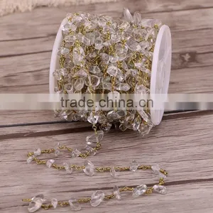 Handmade Natural White Quartz Chips Beaded Chains for Necklace Bracelet Making thumbnail-2