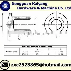 Round Head Barrel Nut (Furniture Nuts and Bolts) With Bright(White)/ Black / Blue/ Yellow ZincPlated; M6, M8. thumbnail-2