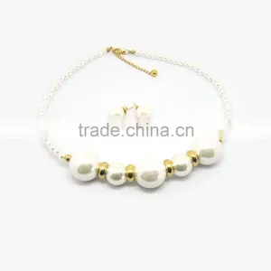 Fashionable Stainless Steel Gold Pearl Jewelry Set for Women thumbnail-2