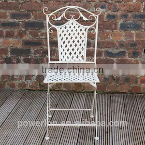 Antique Cream Wrought Iron Durable Folding Patio Chair thumbnail-4