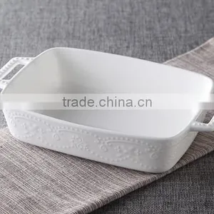7'' White Porcelain Bakeware With Handle Square White Porcelain Tray Porcelain Bakeware thumbnail-3