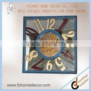 Antique Decorative Metal Mirror Printing Clock With Wheel Gear Decor thumbnail-1