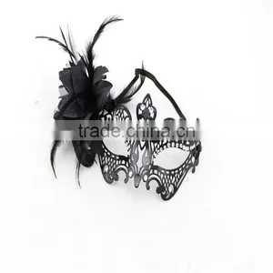 Black Metal Filigree Masquerade Mask Feathered Flower thumbnail-2
