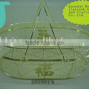 Gold Metal Wire Egg Shaped Fruit Basketry With Lid&flexible Handle thumbnail-1