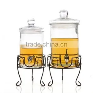 5L Clear Cylinder Glass Beverage Dispenser With Glass Lid and Stand thumbnail-1