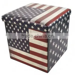 Flag Printed Foldable Faux Leather Toys Storage Ottoman thumbnail-2