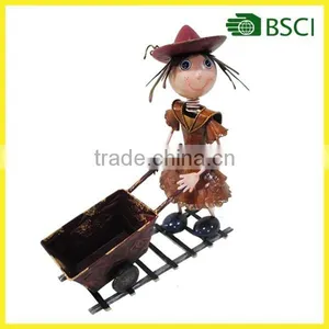 YS14669 Popular Home Deco Girl Cart Design Metal Flower Pot thumbnail-1
