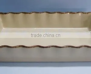 Set of 2 Newest 16.3" Beige Color Glazed Ceramic Loaf Pan thumbnail-1