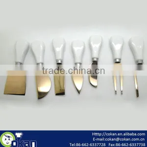 High Quality Gold Color 7pcs Cheese Knife Set With Ceramic Handle,cheese Tool Set CK-KS037 thumbnail-1