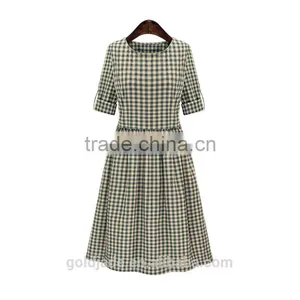 2016 Spring Red and Blue Tantan Print Women Plaid Flannel Shirt Dresses thumbnail-3