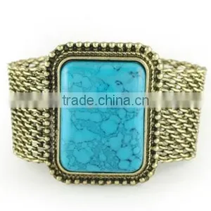 Retro Style Big Turquoise Gold Bangle Yiwu Wide Turquoise Cuff Bangle for Rock Jewelry thumbnail-2