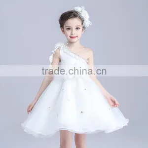 2017 Wholesale Children One Sleeve Shoulder Dress Flowers Slashes Dresses thumbnail-1
