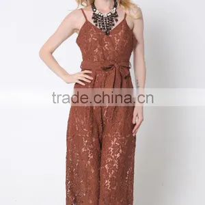M783 D.Y Fashion 2016 Women Gallus Lace V-neck Bowknot Jumpsuit Pants thumbnail-1