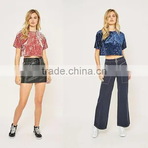 Slight Blink Crushed Velvet O-neck Short Sleeves Cropped t Shirt Tank Tops thumbnail-2