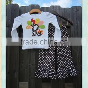 Toddler Thanksgiving Outfit Thanksgiving Outfits Kids Turkey Embroidered Top and Polka Dots Pants Sets thumbnail-1