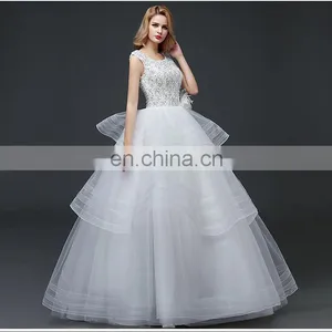 HS1601 Vintage Lace Applique Elegant White Ruched Tulle Wedding Dress 2017 thumbnail-5