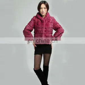 2014 New Wholesale Short Style Red Genuine Rabbit Fur Jacket thumbnail-1