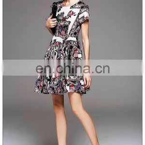 High Quality Short Sleeve Rayon Cute Print Dress for 2016 Summer thumbnail-6