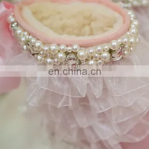 Aidocrystal Women Pink Big Size Models Shoes Sweet Bling Pearls Net Yarn Ankle Boots With Bowknot for Girls thumbnail-3
