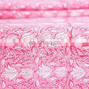 Indian New Hand Block Cotton Fabric Crafting Dressmaking Sewing Fabric By Meter thumbnail-3