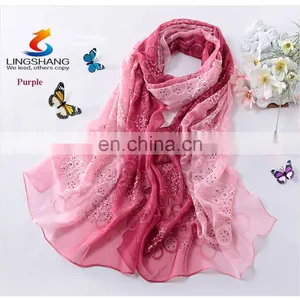 Lingshang Spring and Autumn Embroidery Silk Scarf Women's Gradient Color Scarves&wraps thumbnail-3