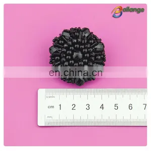 Black Color Handmade Accessories Beaded Decorative Short Sleeve Button up Shirts thumbnail-2