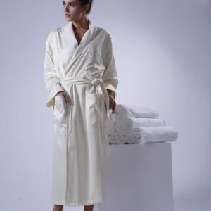 Eliya White Terry Kimono Bathrobe 100 Cotton Satin Hotel Bathrobe thumbnail-1
