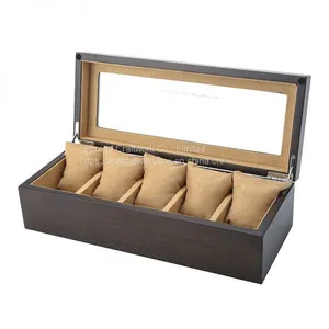 High Grade Luxury 4 Slots Brown Watch Packaging Box 4 Slot Oak Solid Wood Watch Storage Display Box With Clear Glass Window thumbnail-2