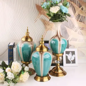 Light Luxury Retro Fashion Green Crack Large Ceramic Vase For Coffee Shop Decor thumbnail-3