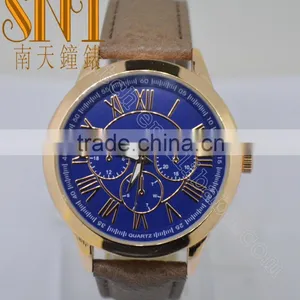2016 Vogue Navy Sunray Dial With 3 Chrono Eyes Watch, Brown Strap Quartz Watch thumbnail-1