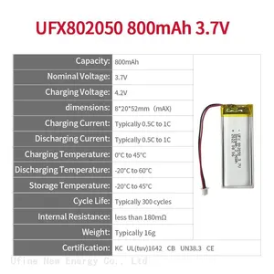 China Li-ion Cell Manufacturer Supply Cleansing Instrument Battery UFX 802050 800mAh 3.7V Li-po Battery thumbnail-2