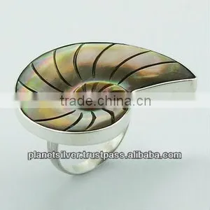 Chic Hand Carved Rainbow Shell 925 Sterling Silver Ring thumbnail-1