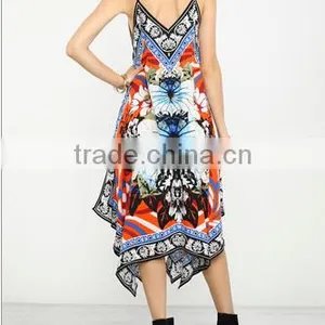 Glamorous Boho Design Spaghetti Strap Dropped Armhole Long Umbrella Dres Tropic Printeds thumbnail-2
