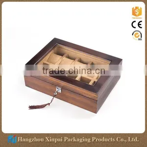 High Quality Cherry Wood 10 Slot Watch Display Box With Glass Lid thumbnail-1