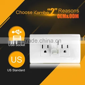 USB 220v 16a Socket With 2 Gang US Wall Outlet With Usb Plug Modular Socket Box thumbnail-2