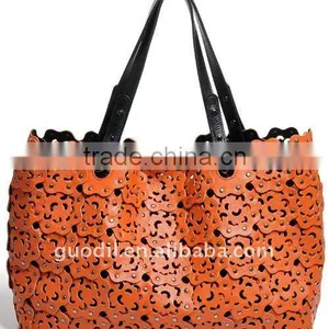 2012 Fashion Leather Handbag Ladies Bag With Punch Flower Patterns! thumbnail-1