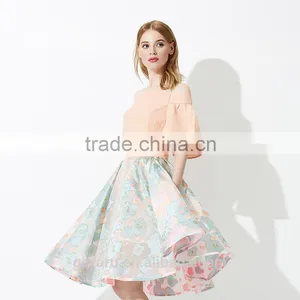 Thailand Fashion Dress Neck Boat off Shoulder Tops for Women Ladies Girls Knee Lenth Skirts Latest Suit thumbnail-1