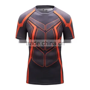 2016 New Design Online Wholesale Shop Gym Fintess Sport Printing T Shirts Fast Drying Fitness GYM Base Layer Tops thumbnail-2