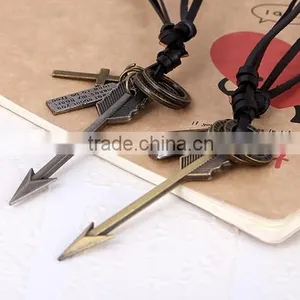 Long Men Vintage Alloy Arrow Pendant Leather Cowhide Lanyard Necklace thumbnail-1