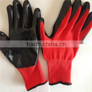 Red Polyester Black Nitrile Coated Work Gloves thumbnail-2