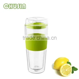 Mouth Blown Borosilicate Double Wall Glass Solo Cup Solo Mug Party Mug Party Cup With Silicone Lid thumbnail-2