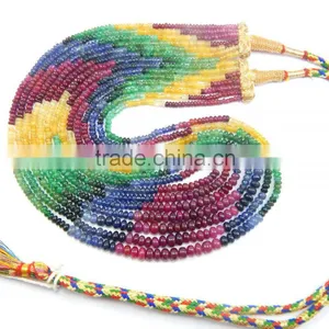Natural Multi Sapphire Smooth Beads Ruby Emerald Sapphire Beads thumbnail-2
