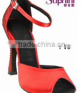 Red Satin With Rhinestone/Crystal /stone Profession and Fashion Ladies Latin Dance Shoes thumbnail-1